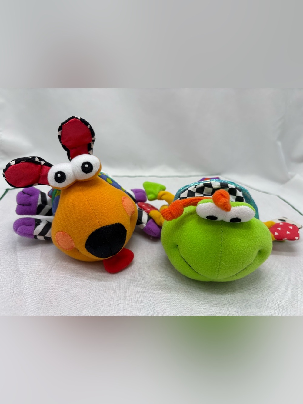 RARE VTG First Years Jitter Bug & Puppy Dog Rattles Vibrating Baby Pull Toys